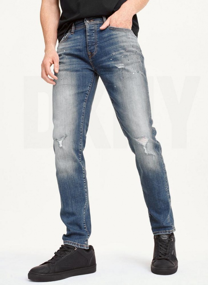 Blue DKNY Paint Splatter Slim Men\'s Jeans | USA-D1745