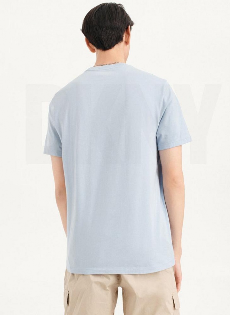 Blue DKNY Palm Distress Men's T Shirts | USA-D1529