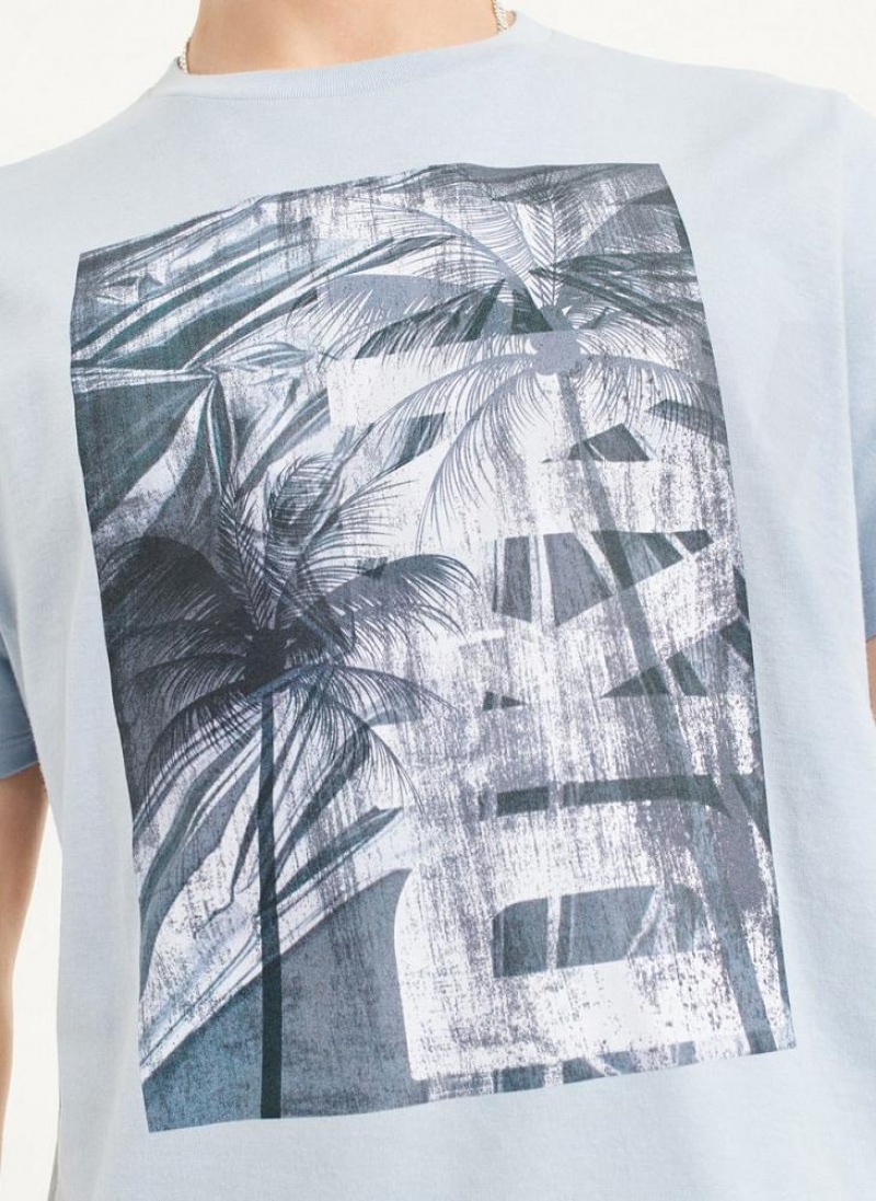 Blue DKNY Palm Distress Men's T Shirts | USA-D1529