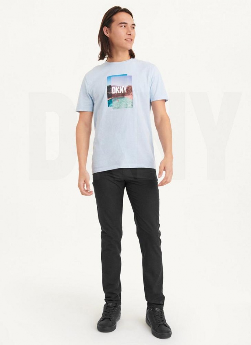 Blue DKNY Pool Graphic Men's T Shirts | USA-D1829