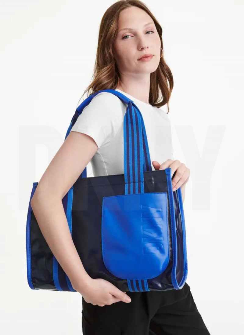 Blue DKNY Prospect Coated Canvas Large Bags Tote Bags | USA-D1651