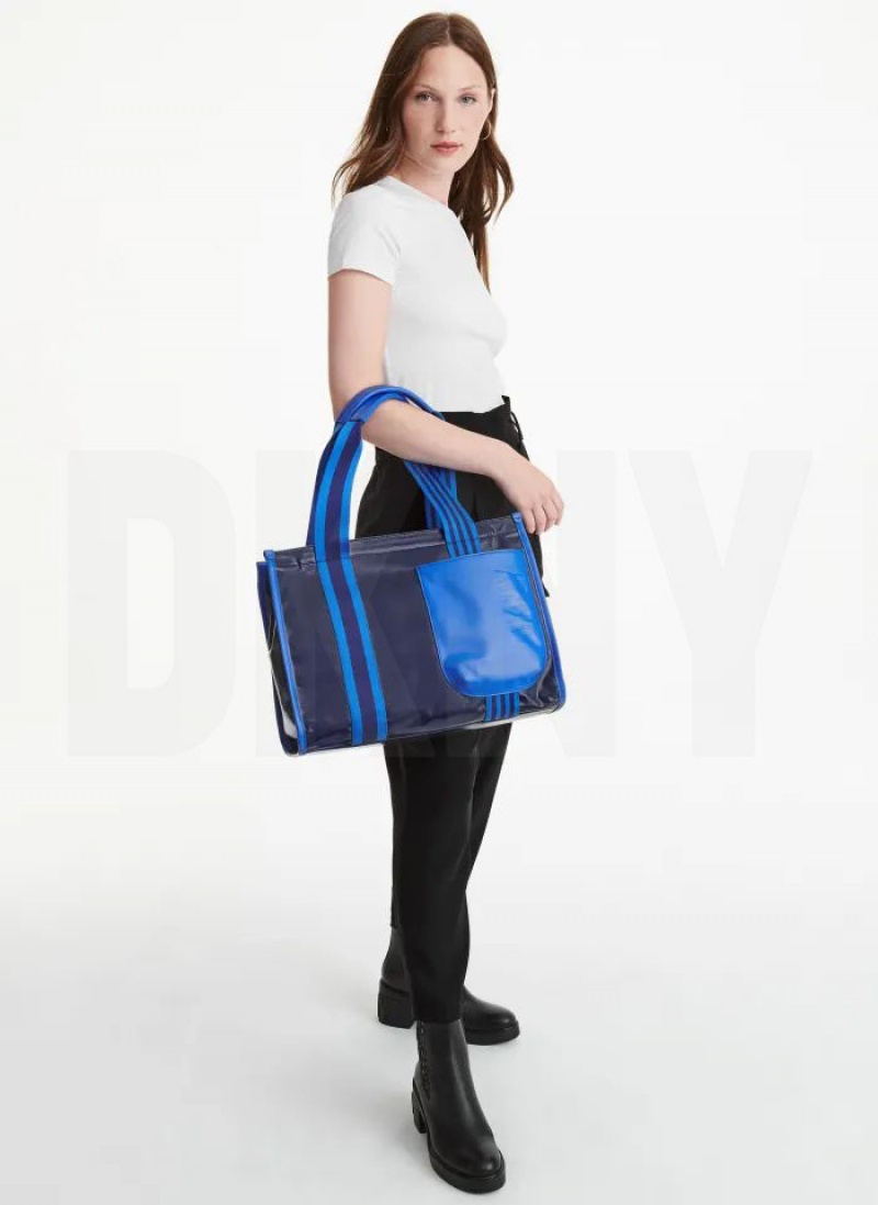 Blue DKNY Prospect Coated Canvas Large Bags Tote Bags | USA-D1651