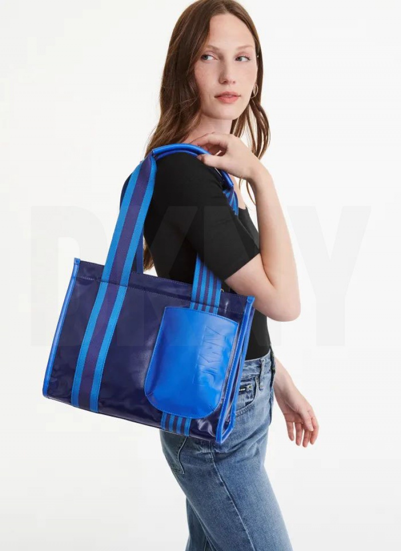 Blue DKNY Prospect Coated Canvas Medium Bags Tote Bags | USA-D0475