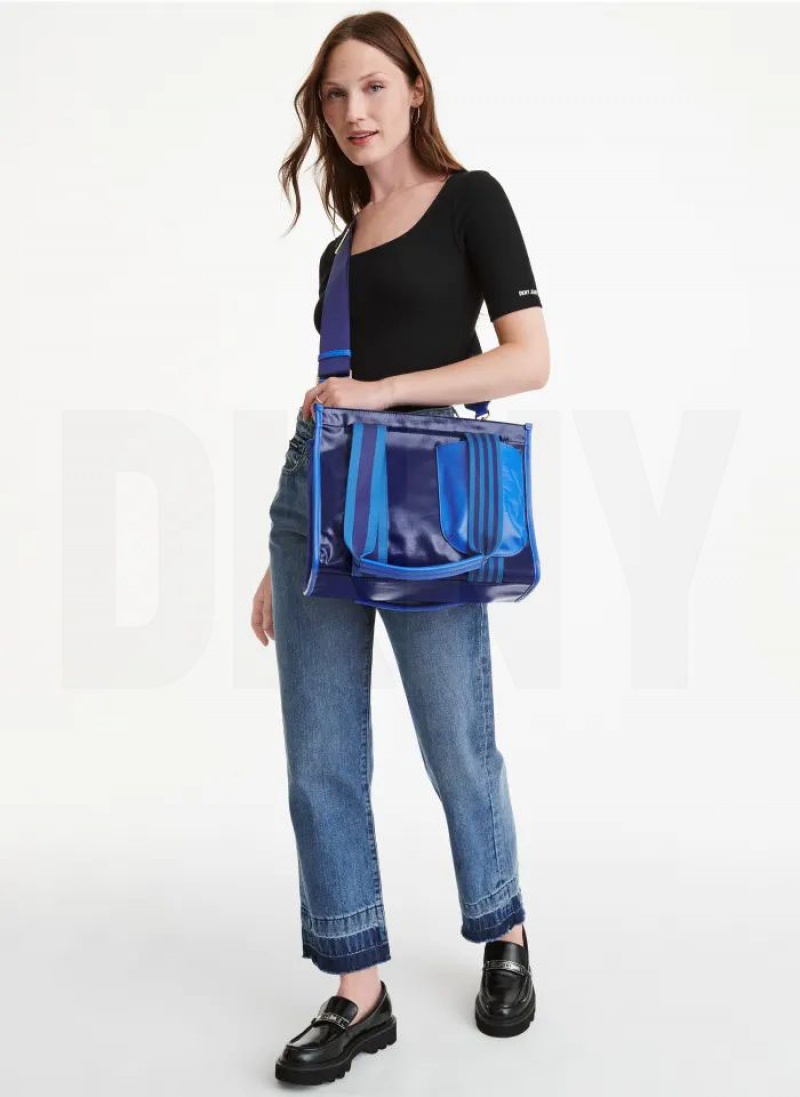 Blue DKNY Prospect Coated Canvas Medium Bags Tote Bags | USA-D0475