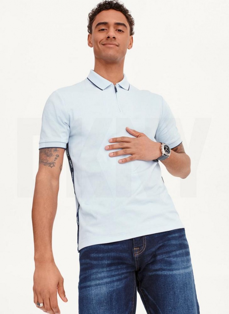 Blue DKNY Quarter Zip Sport Men\'s Polo Shirts | USA-D0326