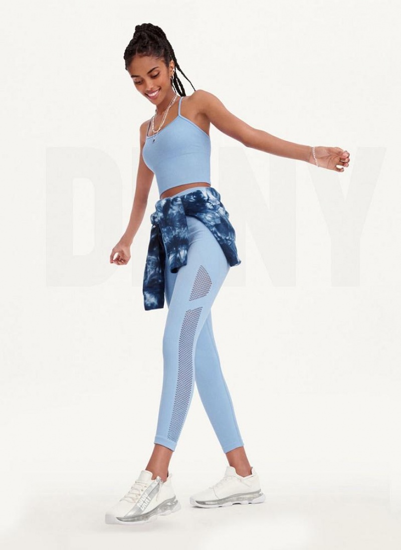 Blue DKNY Rib Knit High Waisted Seamless Women's Leggings | USA-D1176