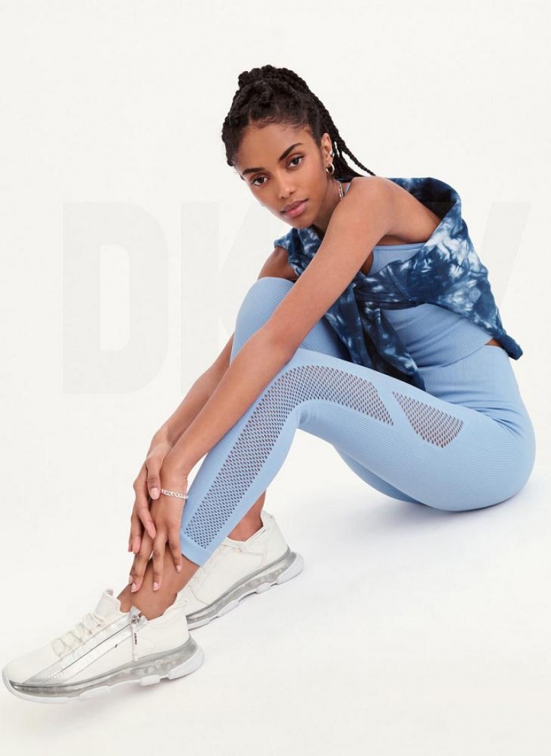 Blue DKNY Rib Knit High Waisted Seamless Women's Leggings | USA-D1176