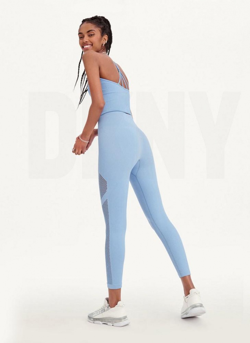 Blue DKNY Rib Knit High Waisted Seamless Women's Leggings | USA-D1176