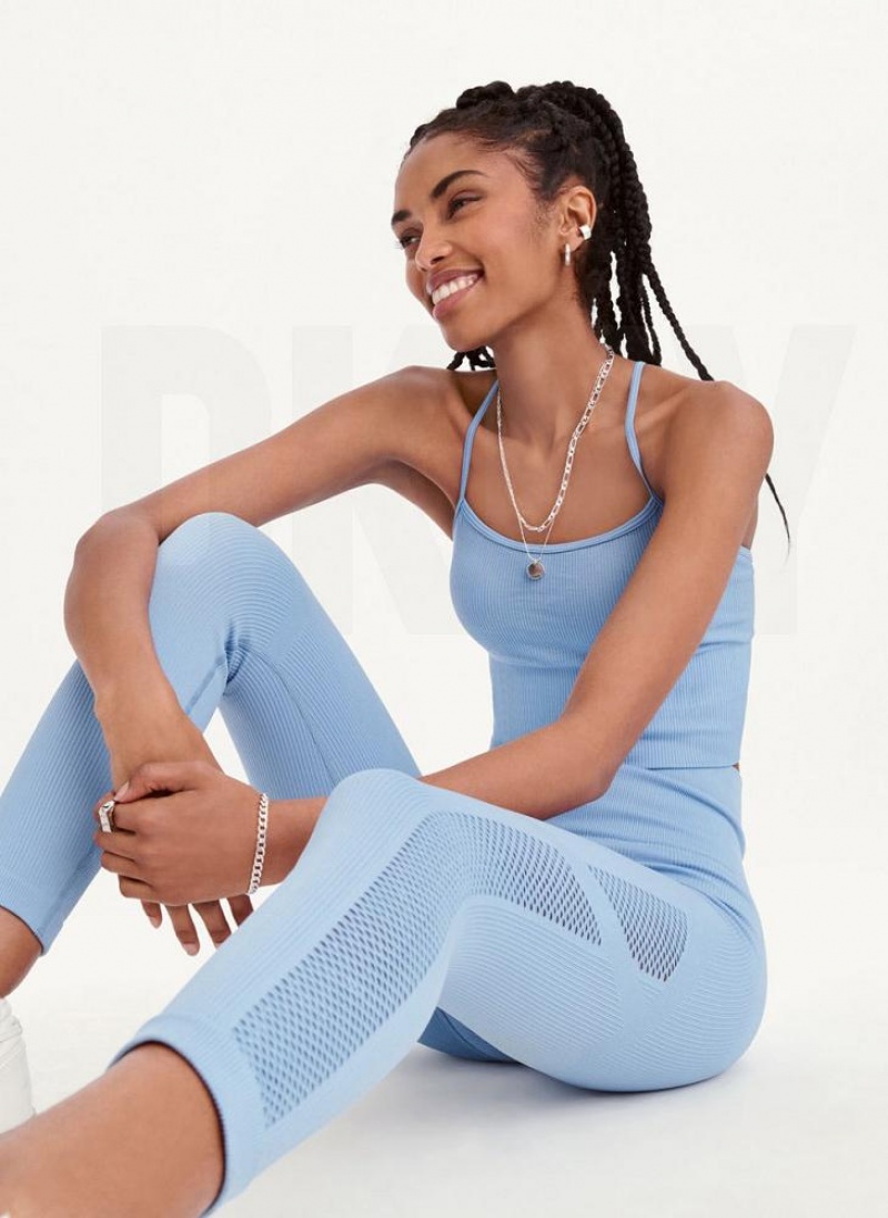Blue DKNY Rib Knit High Waisted Seamless Women\'s Leggings | USA-D1176