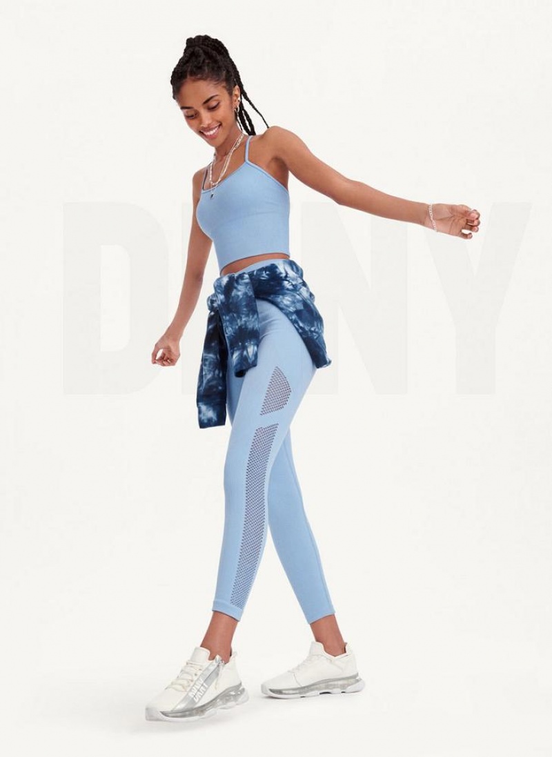 Blue DKNY Rib Knit Seamless Crop Women's Tank Tops | USA-D1435