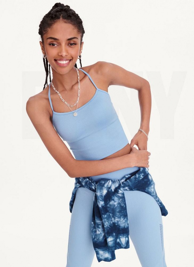 Blue DKNY Rib Knit Seamless Crop Women's Tank Tops | USA-D1435