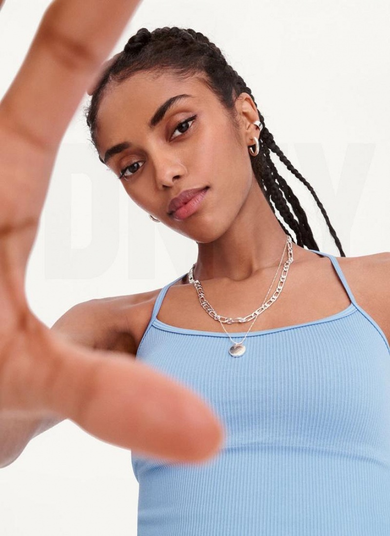 Blue DKNY Rib Knit Seamless Crop Women's Tank Tops | USA-D1435