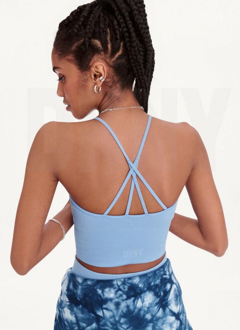 Blue DKNY Rib Knit Seamless Crop Women's Tank Tops | USA-D1435