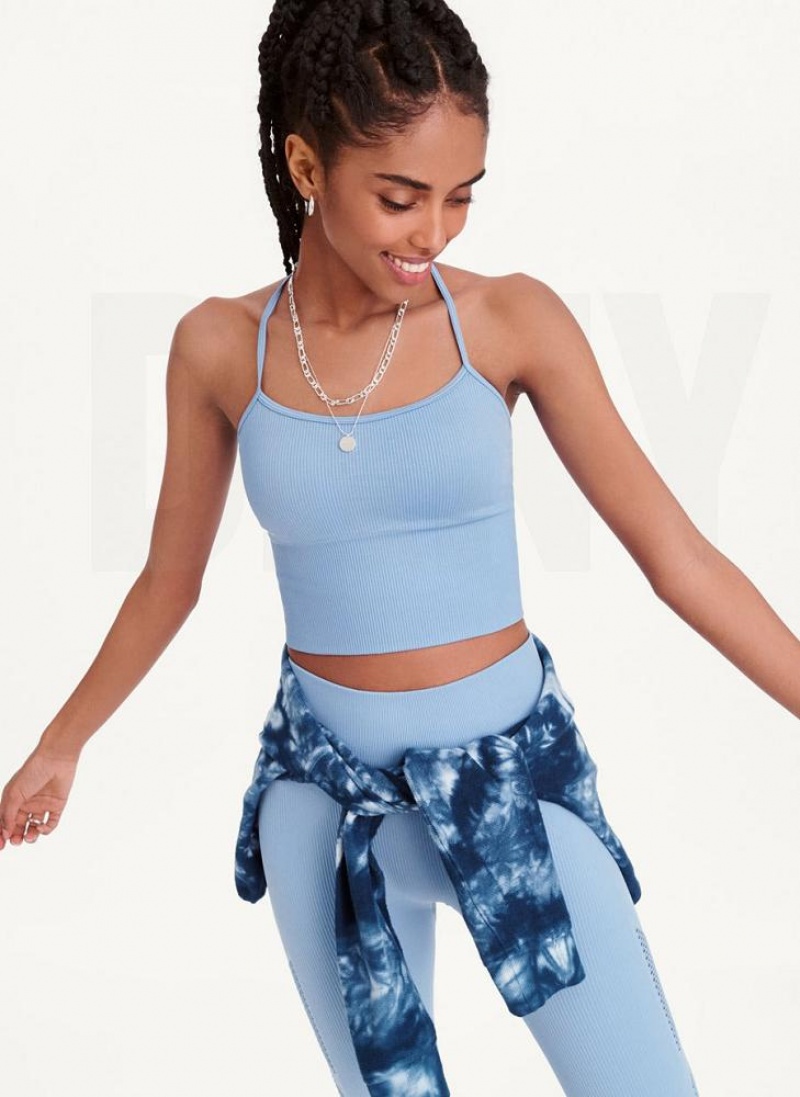 Blue DKNY Rib Knit Seamless Crop Women\'s Tank Tops | USA-D1435