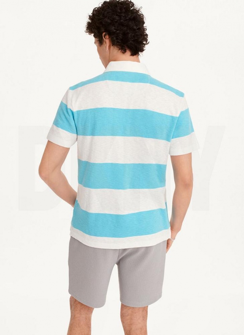 Blue DKNY Rugby Stripe Men's Polo Shirts | USA-D1848