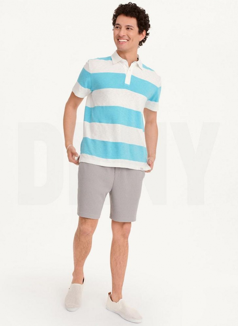 Blue DKNY Rugby Stripe Men's Polo Shirts | USA-D1848