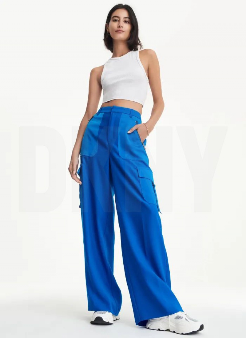 Blue DKNY Satin Cargo Women's Pants | USA-D1376