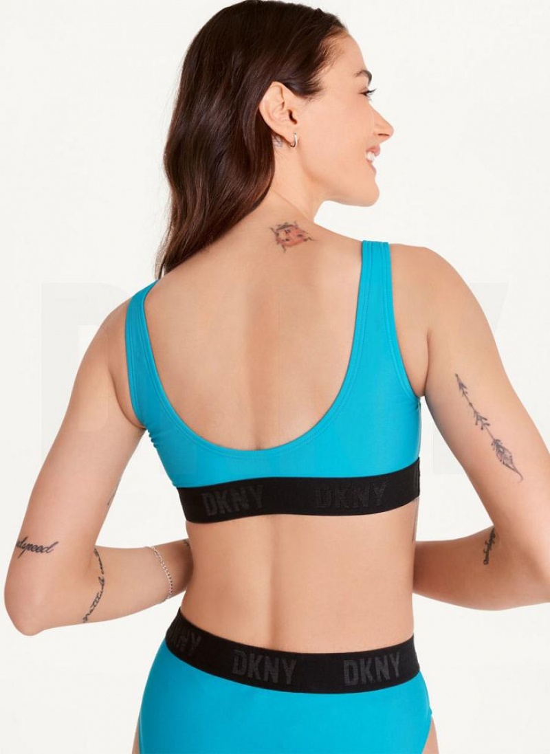 Blue DKNY Scoop Neck Women's Bikini Top | USA-D0275