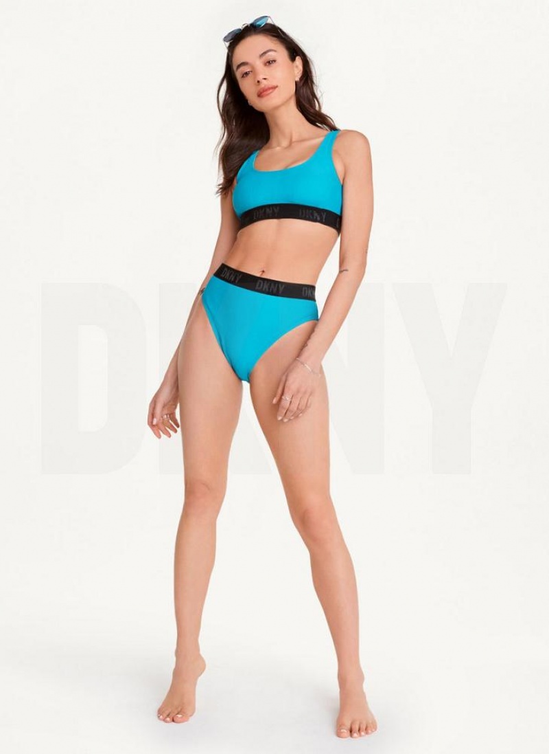 Blue DKNY Scoop Neck Women's Bikini Top | USA-D0275