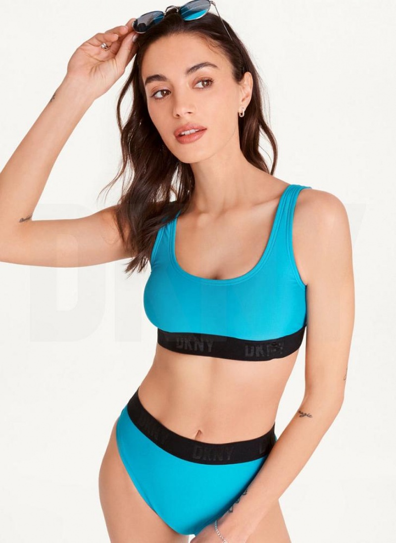 Blue DKNY Scoop Neck Women's Bikini Top | USA-D0275