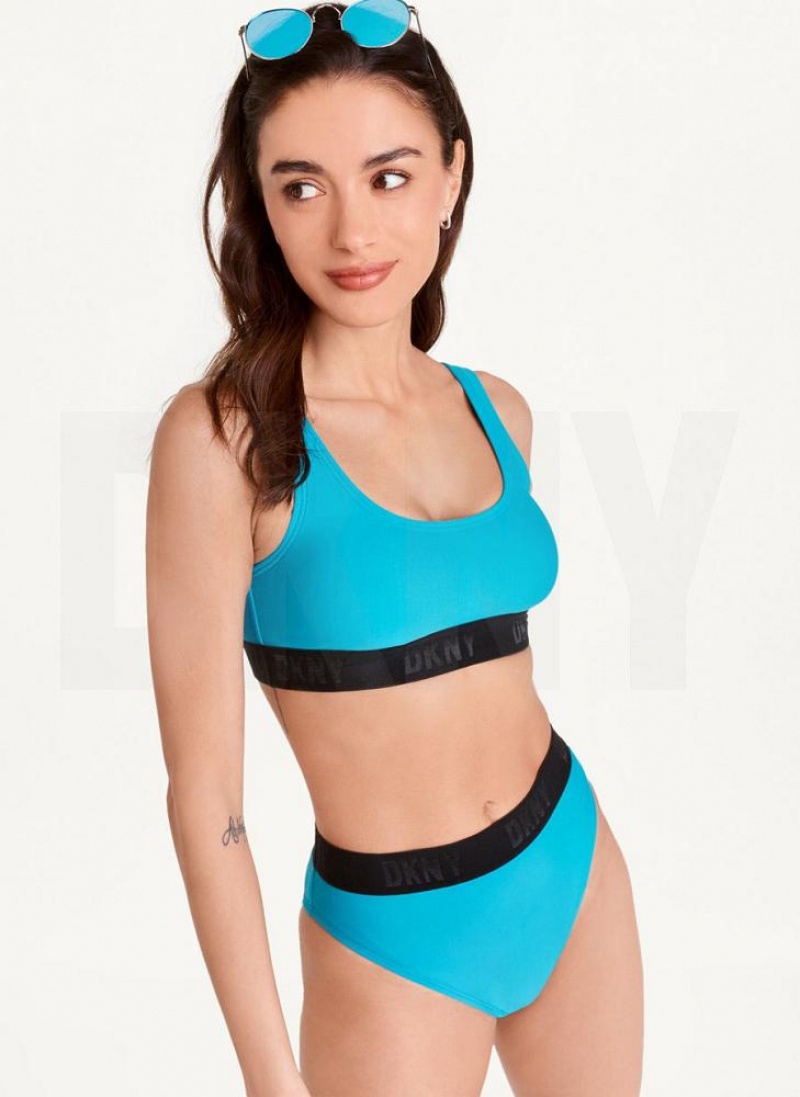 Blue DKNY Scoop Neck Women\'s Bikini Top | USA-D0275