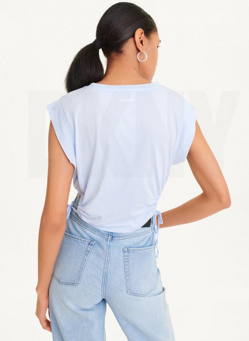 Blue DKNY Short Sleeve Side Cut Women's T Shirts | USA-D1658