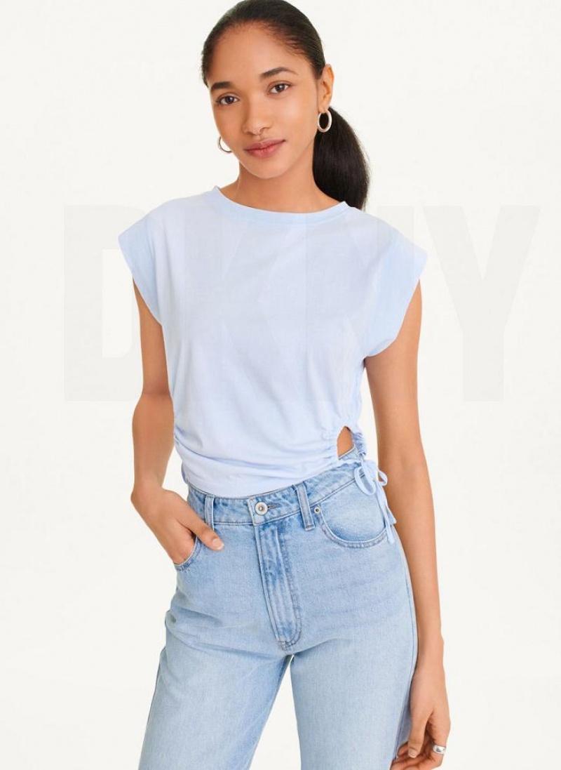 Blue DKNY Short Sleeve Side Cut Women's T Shirts | USA-D1658
