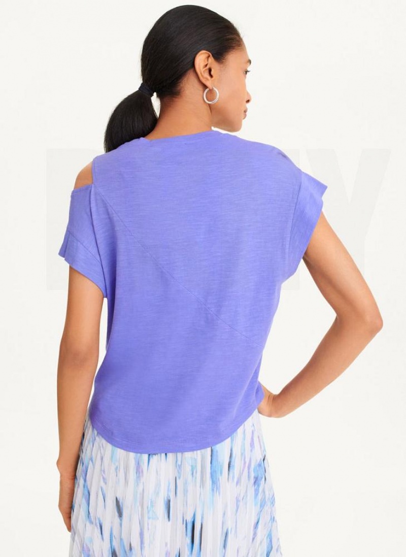 Blue DKNY Shoulder Cut Out Women's T Shirts | USA-D1200