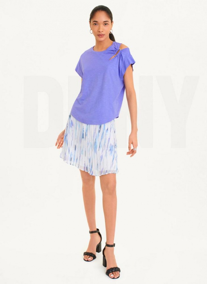 Blue DKNY Shoulder Cut Out Women's T Shirts | USA-D1200
