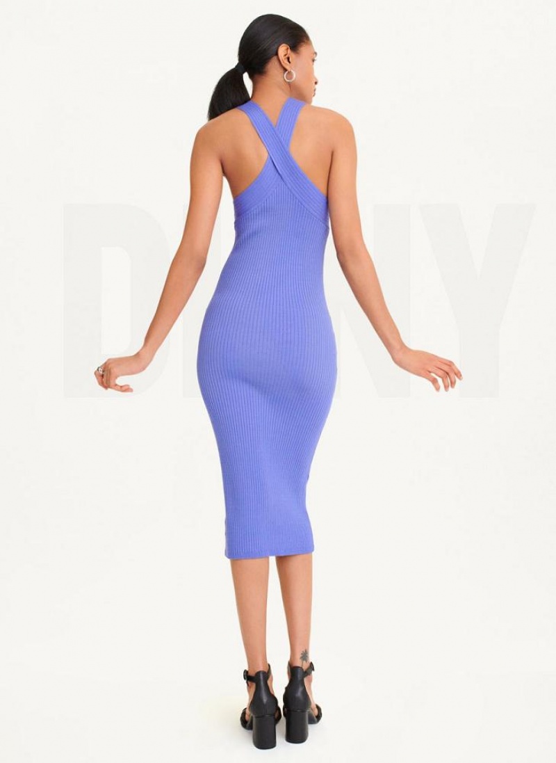 Blue DKNY Sleeveless Crossover Sweater Women's Dresses | USA-D0632