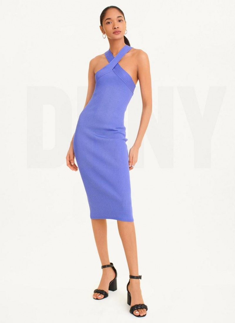 Blue DKNY Sleeveless Crossover Sweater Women's Dresses | USA-D0632