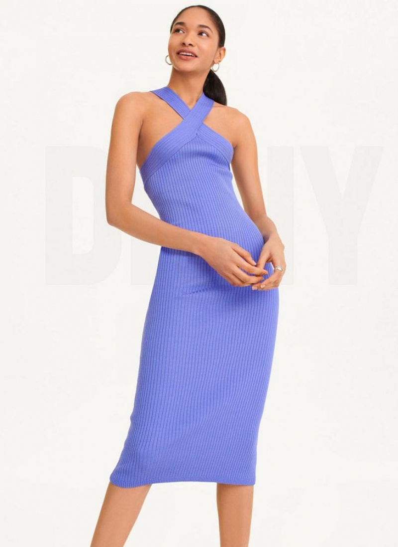 Blue DKNY Sleeveless Crossover Sweater Women\'s Dresses | USA-D0632