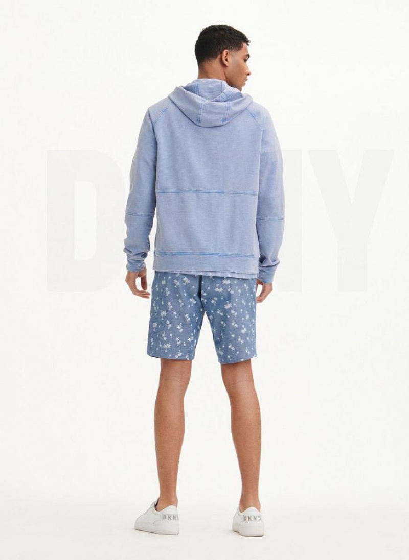 Blue DKNY Slub Beach French Terry Men's Hoodies | USA-D1253