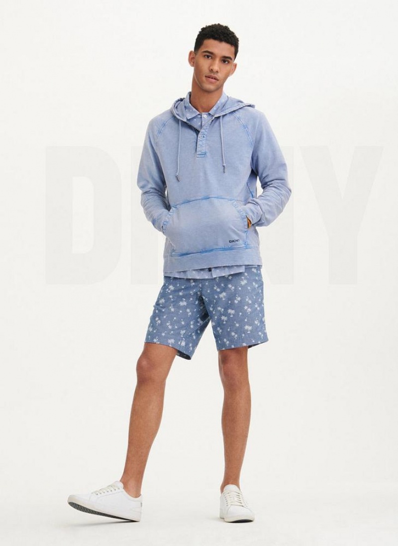 Blue DKNY Slub Beach French Terry Men's Hoodies | USA-D1253