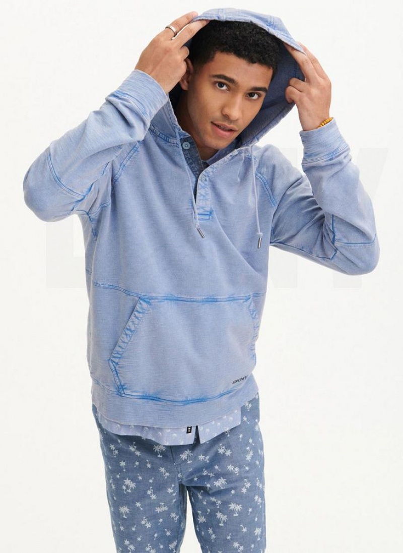 Blue DKNY Slub Beach French Terry Men's Hoodies | USA-D1253