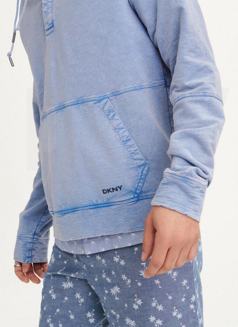 Blue DKNY Slub Beach French Terry Men's Hoodies | USA-D1253