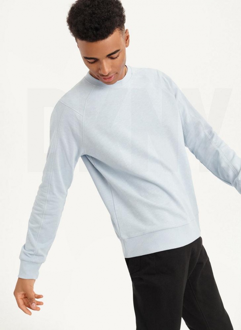 Blue DKNY Slub French Terry Crewneck Men's Sweatshirts | USA-D1028