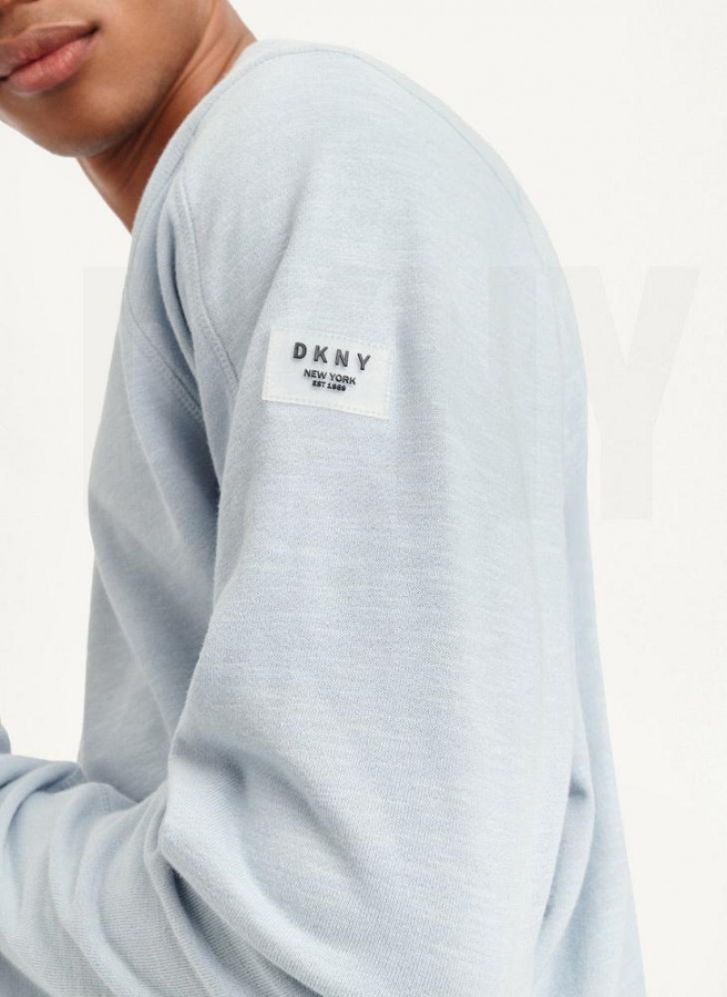 Blue DKNY Slub French Terry Crewneck Men's Sweatshirts | USA-D1028