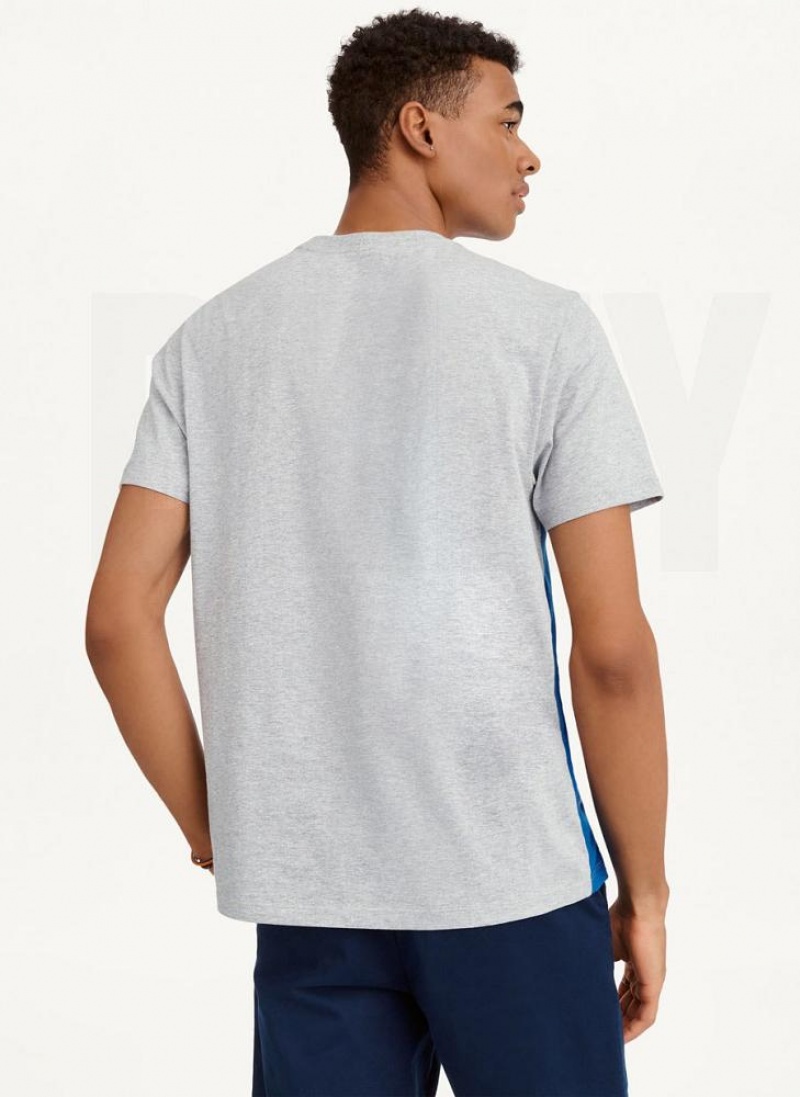 Blue DKNY Split Logo Crewneck Men's T Shirts | USA-D1944