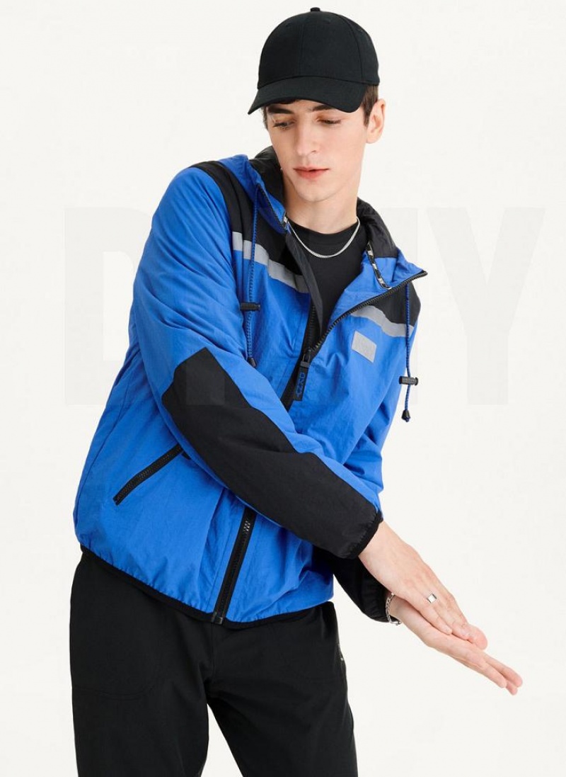 Blue DKNY Tech Cotton Touch Nylon Men's Jackets | USA-D1152