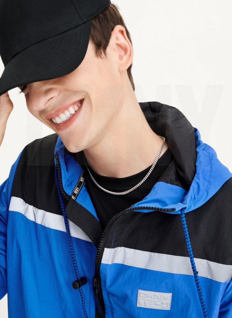 Blue DKNY Tech Cotton Touch Nylon Men's Jackets | USA-D1152