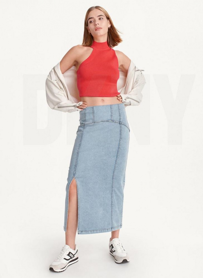 Blue DKNY Terry Denim Women's Skirts | USA-D0166