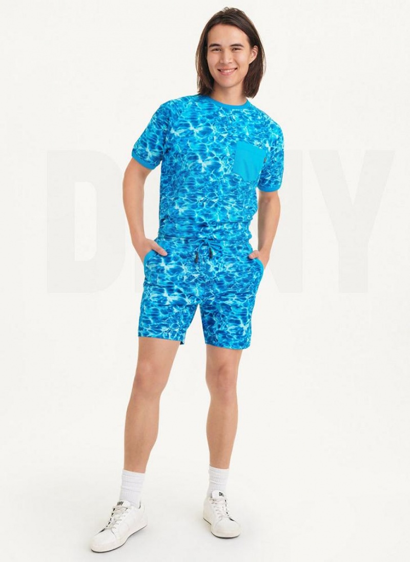 Blue DKNY Water Reflection Print Men's Shorts | USA-D0868