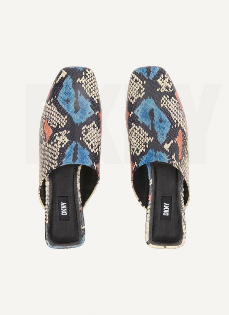Blue Multicolor DKNY Flat Shoes Slides | USA-D0674