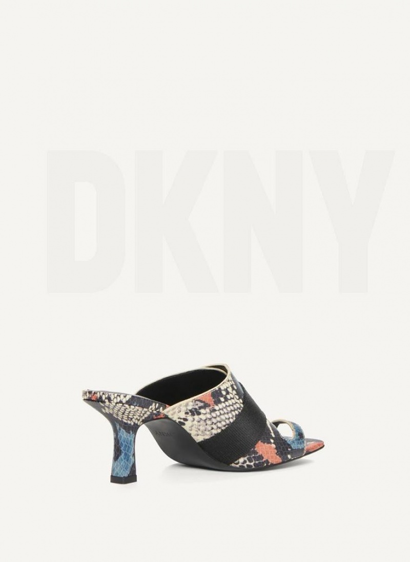 Blue Multicolor DKNY Heeled Buckle Mule Shoes Heels | USA-D0942