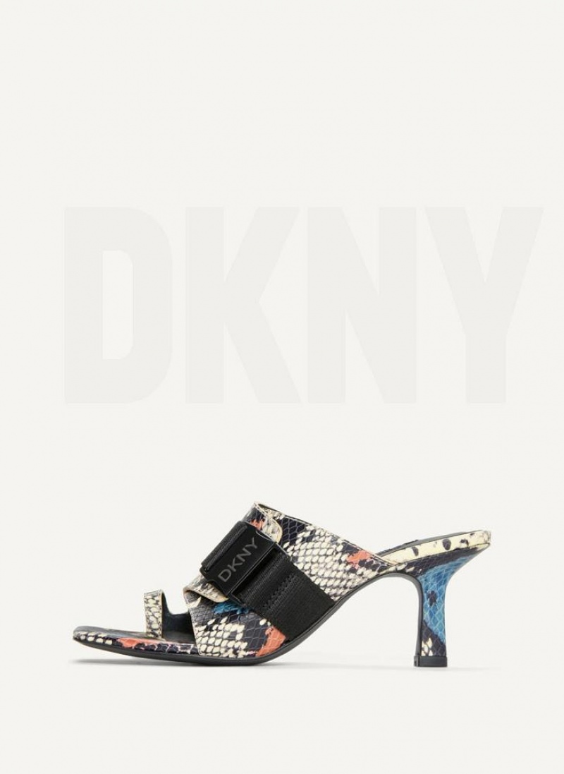 Blue Multicolor DKNY Heeled Buckle Mule Shoes Heels | USA-D0942