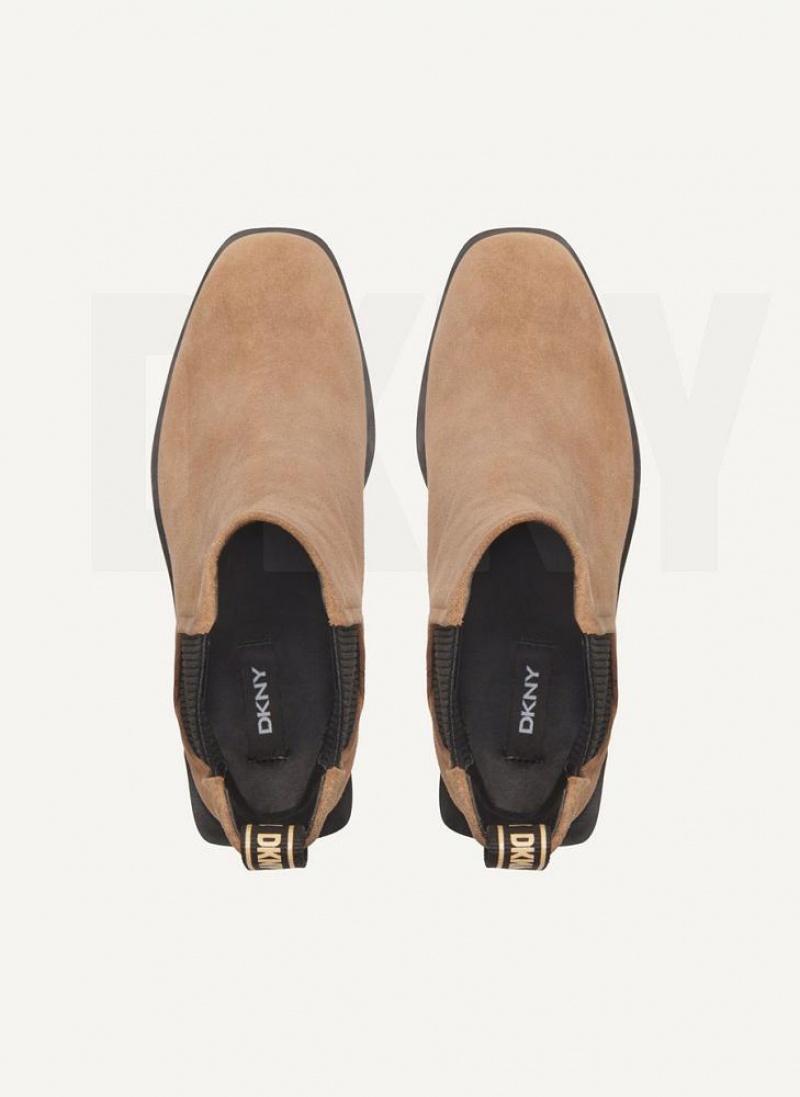 Brown DKNY Block Heel Chelsea Shoes Boots | USA-D1163