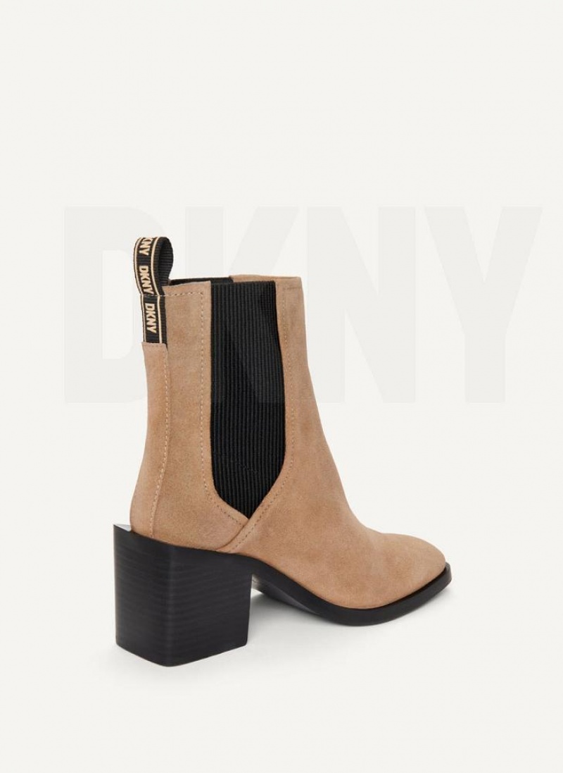 Brown DKNY Block Heel Chelsea Shoes Boots | USA-D1163