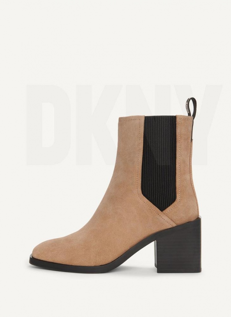 Brown DKNY Block Heel Chelsea Shoes Boots | USA-D1163