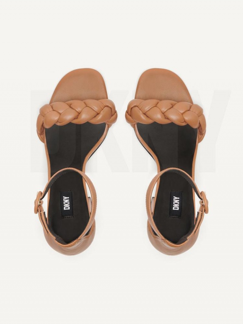 Brown DKNY Braided Ankle Strap Block Shoes Heels | USA-D0158